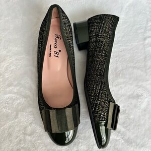 FERCA 81 Italian Genuine Leather Cap Toe Low Heel Green Tweed Pump--NEW--7.5